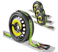 MIMANCHI Cinghia per ruota con gancio girevole a J, confezione da 4, 5,1 cm x 25,4 m, cinghie per autotrasportatore, cricchetto, cinghie di fissaggio per pneumatici sopra la ruota con 3 blocchi di