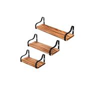 Mimbre Natural SCAFFALE DOPPIA POSIZIONE S/3-Balde scaffalature in legno in tono chiaro con supporti metallici in tono nero. Ripiani 3 ripiani (50 × 20 × 17)