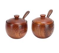 Mimdixy 2 set di condimenti in legno retrò, vaso in legno per vasi di condimento contenitore scatola di sale in legno con coperchio e cucchiaio per zucchero salato