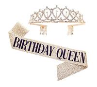 Mimdixy Corone e fascia per compleanno, accessori per capelli con fascia per capelli con, corona per diadema di buon compleanno con fascia per kit di decorazioni per feste da donna (Rosy Gold)