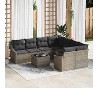 Mimdixy Divano da giardino con cuscino, 9 pezzi, grigio, 55 x 55 x 37 cm, per giardino, giardino d'inverno, balcone, terrazza, facile da montare