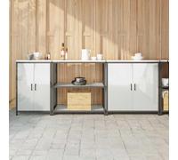 Mimdixy Mobiletto da cucina, armadietto per lavello, set da 3 pezzi, argento, 240 x 50 x 92 cm, in acciaio zincato, per soggiorno, studio, cucina, può essere assemblato rapidamente