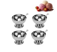Mimdixy Set di 6 ciotole da dessert, coppetta per gelato, coppe da gelato in acciaio inossidabile, coppe da dessert con piede argento con 4 forchette per budino, insalata, snack