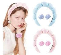 Mimi and Co Spa Fascia Per Donne in Spugna E Spugna, Antiscivolo E Morbida, Perfetta Per La Cura Della Pelle E Come Accessorio Di Moda (fascia Per Capelli Rosa/blu E Fascia Da Polso Rosa/blu）