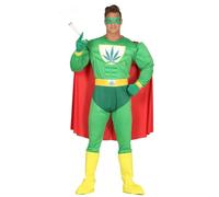 MIMIKRY Costume da uomo marijuana canapa supereroe con muscoli, supereroe adulto JGA Carnevale addio al celibato, taglia XL, XL