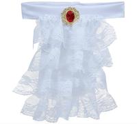 MIMIKRY Elegante Jabot in pizzo con pietra rossa Steampunk Barocco Vampiro Pirata Marqui Marquise Pizzo Jabot Colore: Bianco