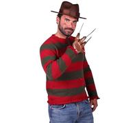 MIMIKRY Freddy Krueger Costume da maglione con lame, guanto, cappello Fedora, Halloween, horror killer, Marrone/Rosso/Verde, XXL