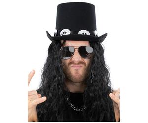 MIMIKRY Rockstar - Set di accessori per costume anni '80, cappello a cilindro, con capelli e occhiali, in metallo resistente