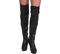 MIMIKRY Scaldamuscoli sopra il ginocchio in ecopelle nera ghette da donna uomo pirata steampunk Halloween scaldamuscoli per gamba, taglia S/M (per donna)