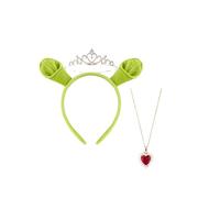 MIMIKRY Shrek - Set di accessori per costume Fiona, cerchietto per capelli con orecchie verdi, corona e catena, set di accessori per donne e ragazze, per carnevale, carnevale e feste a tema