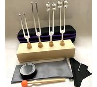 MIMIRACLE Forchette di sintonia a risonanza per guarigione, set completo con forchette ponderate e non ponderate (128 Hz, 136 Hz, 256 Hz, 384 Hz), risonatore in legno e attivatore disco da hockey -