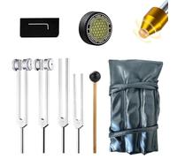 MIMIRACLE Set di diapason per la guarigione, 128 Hz, 136,1 Hz, 256 Hz, 384 Hz, forchette ponderate e non ponderate con attivatore, piedini in gemma di ametista, martello riflesso e custodia in pelle