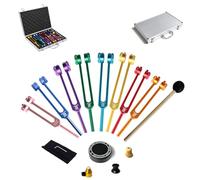 MIMIRACLE Set di forcelle per accordatura chakra, 1 scopo dell'anima e 7 forchette per Solfeggio ponderate con attivatore, martello, base e scatola in alluminio