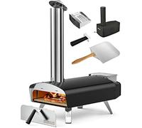 Mimiuo Forno a Legna per Pizza, Portatile Forno a Pellet per Pizza con Pietra per Pizza e Pala per Pizza per Ambienti Esterni,Nero