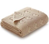 mimixiong Coperta per neonato lavorata a maglia 100% cotone, 100 x 80 cm (Beige)