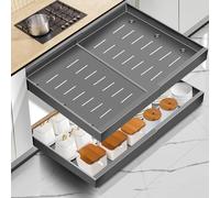 Mimoke Organizer espandibile per armadio da cucina, cassetto telescopico con colla, organizer per cassetti da cucina/bagno (grigio titanio, 2 pezzi) larghezza 31-52 cm, profondità 42 cm)
