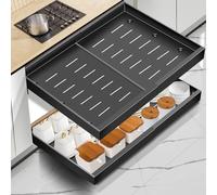 Mimoke Organizer espandibile per armadio da cucina, cassetto telescopico con colla, organizer per cassetti da cucina/bagno (nero, 2 pezzi), larghezza 31-52 cm, profondità 42 cm)