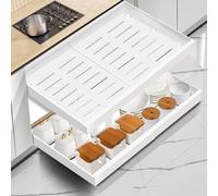 Mimoke Organizer espandibile per armadio da cucina, cassetto telescopico con colla, organizer per cassetti da cucina/bagno (bianco, 2 pezzi), larghezza 31-52 cm, profondità 42 cm