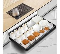 Mimoke Organizzatore estraibile per armadio da cucina, cassetto telescopico con colla, organizer per cassetti da cucina/bagno (nero, larghezza 40 - 68 cm, profondità 42 cm)