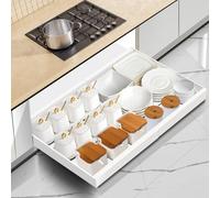 Mimoke Organizzatore estraibile per armadio da cucina, cassetto telescopico con colla, organizer per cassetti da cucina/bagno (bianco, larghezza 40 - 68 cm, profondità 42 cm)