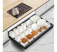 Mimoke Organizzatore estraibile per armadio da cucina, cassetto telescopico con colla, organizer per cassetti da cucina/bagno (nero, larghezza 31-52 cm, profondità 42 cm)