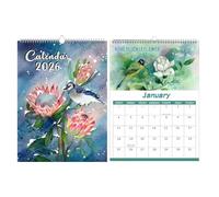 Mimoqk Calendario da parete Anno degli Uccelli 2026,Calendario 12 mesi a rilegatura con uccelli fioriti, decorazioni artistiche per amanti della natura, camera da letto, cucina, soggiorno, ufficio