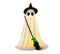 Mimoqk Fantasma Illuminato da Esterno per Halloween,Fantasma in Piedi con Scopa da per Esterni | Spaventosa Illuminazione per Prato Cortile Giardino Terrazzo