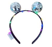 Mimoqk Fascia a sfera da discoteca | Accessorio retrò da discoteca a specchio per testa - Fascia LED Funziona a batterie per Halloween Festa Compleanno Natale forniture da sera