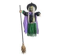 Mimoqk Flying Witch, Halloween Decor, Hovering Broom Prop-Spooky Hanging Ornament with Glowing Eyes for Porch Yard Lawn Home Indoor Outdoor Party Display, 70.87 Inches