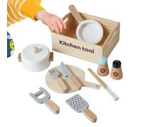 Mimoqk Kid Kitchen Set, 10 pezzi Wooden, Pretend Cooking Set with Realistic Design, Play Kitchens Sets for Children, Kids Toy, Kitchen Sets for Birthday Christmas Home Indoor Role Play
