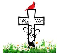 Mimoqk Memorial Garden Decor, Heart Bird Stake, Metal Grave Marker, Weatherproof Rustproof Finish, Sturdy Outdoor Decorative Accent, Black Medium Size, for Garden Lawn Backyard Park Flower Bed