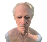 Mimoqk Old Man Face, Full Head Cover, Realistic Aging Lines Texture, White Hair and Beard Details, Costume Accessories for Stage Show, Masquerade, Cosplay, Theater, Festival, Gathering, Events
