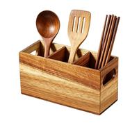 Mimoqk Portautensili in legno, organizer per posate rustico, tre scomparti per dolci, porta utensili da cucina per cucchiaio, forchetta bordo, bottiglia di olio, mestolo, casa, ristorante, barbecue