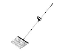 Mimoqk Stainless Steel Hand Rake, Sturdy Garden Cultivator Tool with Long Handle, Multi-Use Scoop for Chicken Manure Sheep Cat Litter Yard Leaves Lawn Farm Outdoor Farming, 65.35x14.96x1.97 Inches