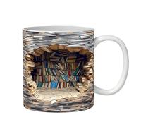 Mimoqk Tazze per libri per gli amanti della lettura,Design 2D 350ml Tazza da biblioteca - Tazza in ceramica originale Lettori uomini donne amatoriali libri caffè casa cucina bar club regalo