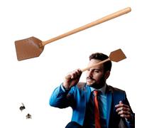 Mimoqk Uccidivolare resistente, 49 cm per esterno manuale - Racchetta anti mosche e vespe con manico in legno, pelle PU, per cucina, giardino, casa, soggiorno, ristorante
