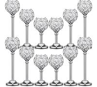 Mimorou Confezione da 12 portacandele decorativi in cristallo oro o argento, per matrimoni, feste, Natale, centrotavola decorativi (argento)