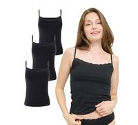 mimosso Top da donna con spaghetti in cotone biologico, confezione da 3 pezzi, vestibilità aderente, di alta qualità con spalline classiche (taglia S - 2XL), Nero , XL