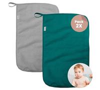 MIMUSELINA Set 2 Asciugamani Asilo Bambina e Bambino in Cotone di Spugna Assorbente - Asciugamani Bambini Asilo Riutilizzabili in Cotone 35 x 23 cm con Grammatura di 450 gr (Turchese/Grigio)
