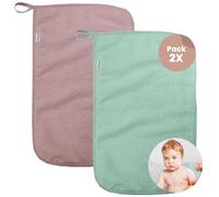 MIMUSELINA Set 2 Asciugamani Asilo Bambina e Bambino in Cotone di Spugna Assorbente - Asciugamani Bambini Asilo Riutilizzabili in Cotone 35 x 23 cm con Grammatura di 450 gr (Menta/Rosa)