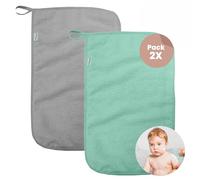 MIMUSELINA Set 2 Asciugamani Asilo Bambina in Cotone di Spugna Assorbente - Riutilizzabili, 35 x 23 cm con Grammatura di 450 gr (Menta/Grigio)