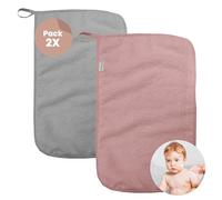 MIMUSELINA Set 2 Asciugamani Asilo Bambina in Cotone di Spugna Assorbente - Riutilizzabili, 35 x 23 cm con Grammatura di 450 gr (Rosa/Grigio)