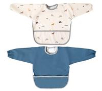 MIMUSELINA | Set di 2 Bavaglini Neonato Impermeabili | Bavaglino con Maniche Lunghe | Chiusura Regolabile e Polsini Elastici | Bavaglino Svezzamento | Ideali per Asilo Nido