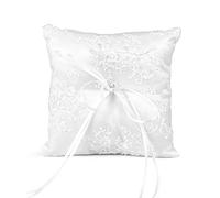 mimzemamz Cuscino Fedi Nuziali, Matrimonio Decorazione Cuscino per Fedi Nuziali Bianco Cuscino Portafedi 15x15cm Porta Fedi con Nastro per Matrimoni Romantici