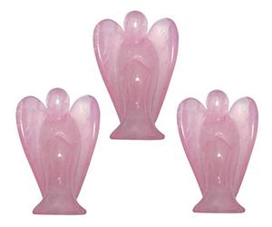 Mina Heal - Statuetta angelo custode, in quarzo rosa di alta qualità, simbolo di amore, pace e guarigione - formato da tasca, Set di 3