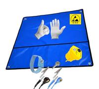 Minadax Set di tappetini antistatici ESD, 60 x 60 cm, manicotto + spina di terra + cavo di messa a terra