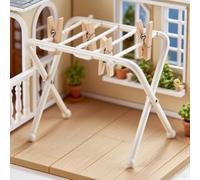 Minamzee 1:12 Appendiabiti per Bambole,Set in Metallo con 4 Clip di Legno per Guardaroba, Mobili per Casa Delle Bambole, Lavanderia, Balcone
