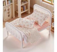 Minamzee 1:12 Letto Per Casa Delle Bambole, Letto Miniatura In Rattan Marrone Stile Fatato Pastorale Con Biancheria Rimovibile, Accessori Mobili Camera Da Letto Moderni