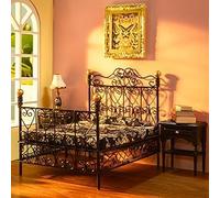 Minamzee 1:12 Set Camera Da Letto Per Case Delle Bambole, 8 Pezzi Mini Letto In Metallo Nero Con Biancheria, Comodino In Legno, Lampada, Libri E Quadri Per Arredamento Camera Padronale