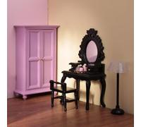 Minamzee 1:12 Set Guardaroba Per Case Delle Bambole, 5 Pezzi Mini Armadio Aperto Viola, Cassettiera Con Sgabello, Lampada Da Terra E Piccoli Accessori Per Arredamento Camera Da Letto